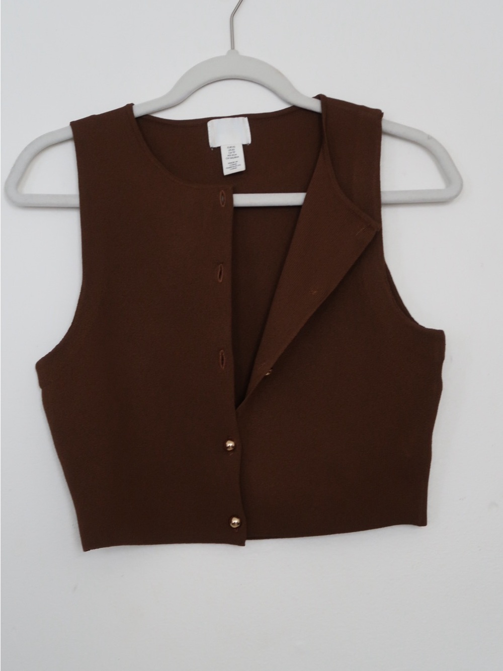 Brown Sleeveless Button-Front Cropped Vest